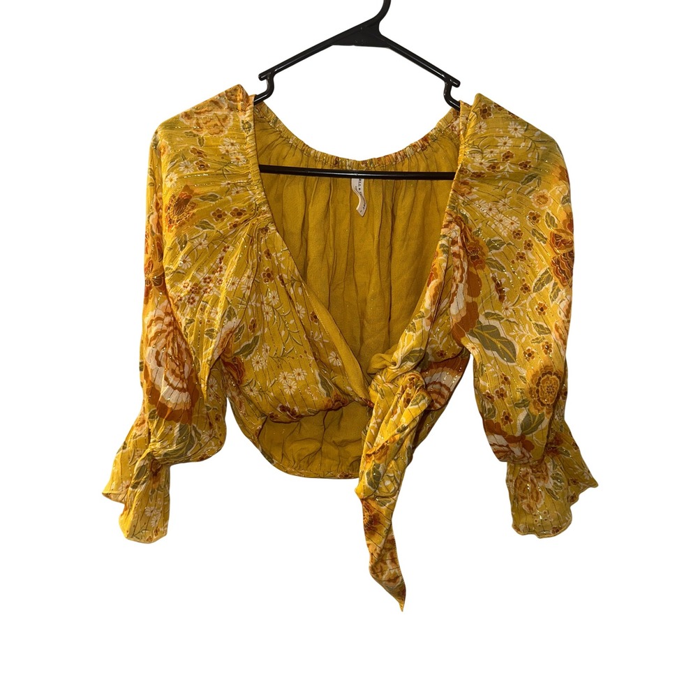 Spell & The Gypsy Collective Mustard Yellow Floral Tie Front Crop Top Small